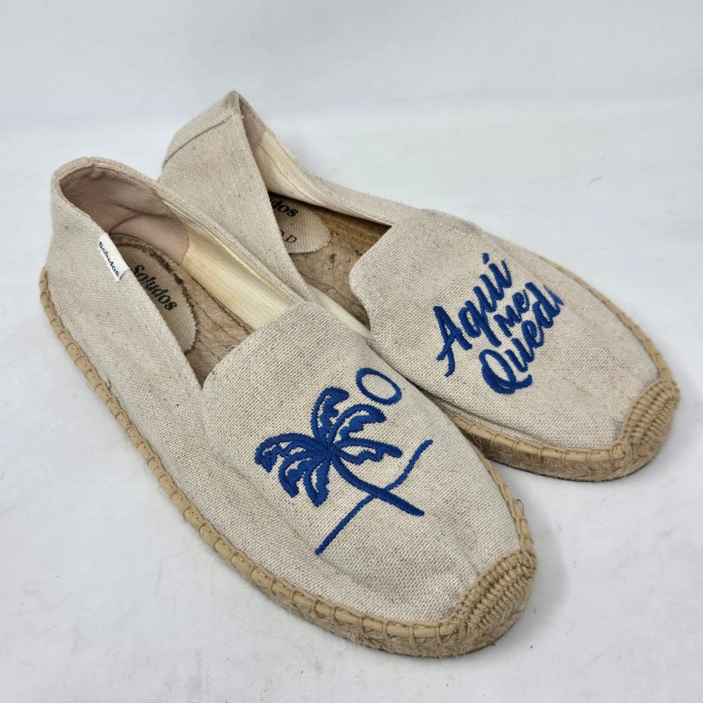 Soludos x Rosewood Mayakoba Espadrilles Womens 9 Aqui Me Quedo Palm Tree Linen